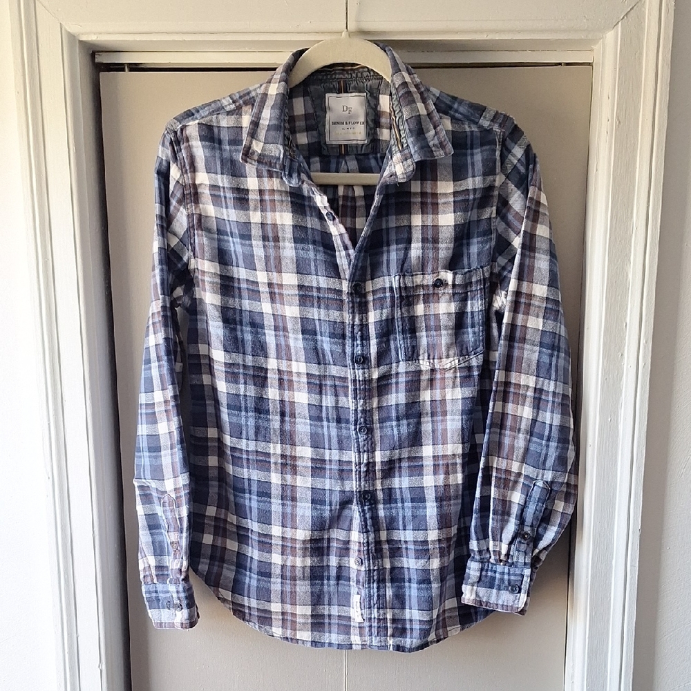Navy and White Plaid Casual Shirt